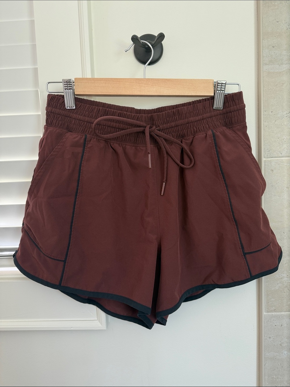 Abercrombie and Fitch’s YPB Athletic Drawstring Shorts - Burgundy w/ Black Trim